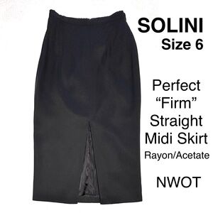 SOLINI Black Midi Skirt Business Career Rayon Acetate